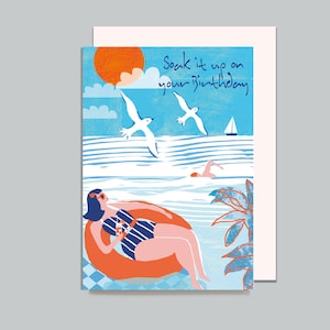 Soak it up on your Birthday, Nautical Card, Coastal, Sunbathing, Swimming