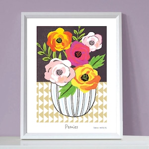 Peonies Print, Pattern Print, Plant Print, Botanical Print, Flowers Illustration, Flower Painting, Wall Art, Flower Bouquet, Peony Print,