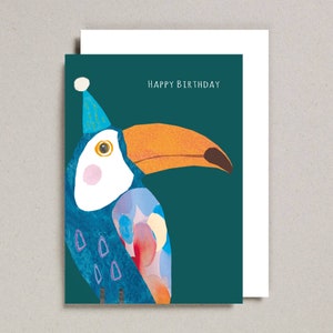 Carte de joyeux anniversaire toucan, chapeau de fête, humour