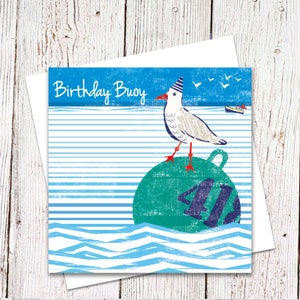 Carte bouée d'anniversaire, carte nautique, carte humour, carte d'anniversaire homme, mouette, côtière