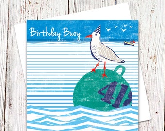 Birthday Buoy Card, Nautical Card, Humour Card, Male Birthday Card, Seagull, Coastal