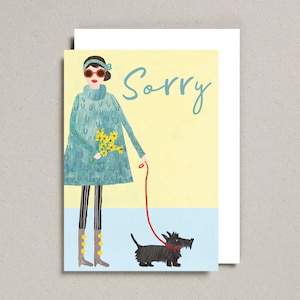 Désolé carte, carte d'excuses, carte vintage, carte de chien Scottie, peinture à l'aquarelle,