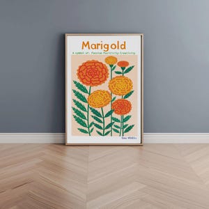 Marigold Print, Flower Meaning, The Language Of Flowers, October Birth Flower