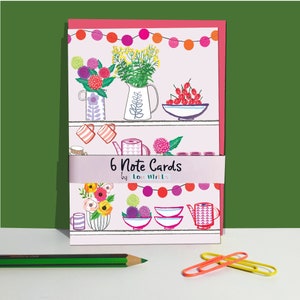Card Pack, Six Flowers and Pots Note Cards, Floral Card Pack, Blank Card Set, Thank You Cards, Birthday Card Pack, Mum Card, Notelets