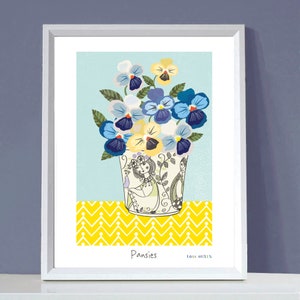 Pansy Print, Textile Print, Plant Print, Botanical Print, Flowers Illustration, Flower Painting, Wall Art, Interiors Art, Pansies Print,