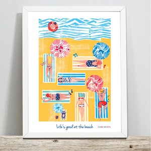 Beach Print, Sunbathing  Print, Sunbathers, Dog Humour, Nautical Print, Sea Dog, Nautical Illustration, Wall Art, Sea Print