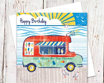 Ice Cream Van Birthday Card, Nautical Card, Foodie Card, Retro Ice Cream Van, Birthday Card,