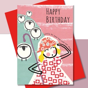 Birthday Card, Girls Birthday, Nursery Rhyme, Bo Peep, Shepherdess