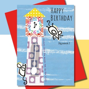Carte d'anniversaire, anniversaire de garçon, comptine, hickory Dickory Dock