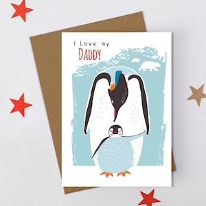 I Love My Daddy, Fathers Day Card, Dad Birthday Card, Retro Fathers Day, Penguin Card,  Cuddle, Wild.