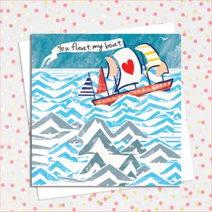 You Float My Boat, Love Card, Nautical Valentine Card, Lighthouse, Seagulls, Anniversary Card, Engagement Card