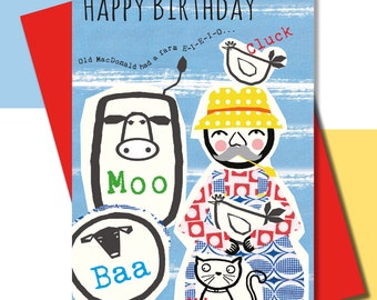 Birthday Card, Farmer, Nursery Rhyme, Old McDonald