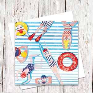 Have a Swimmingly Good Birthday, Birthday Card, Swimming, Vintage Nautical, Nautical Humour.
