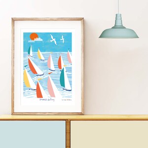 Sailing Boats Print, Seas The Day,  Nautical , Sea, Seagulls and Sun