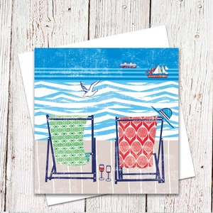 Nautical Card, Relaxing Retirement, Deckchairs, Retro Deckchair, Sailing Boat, Wine, Ship