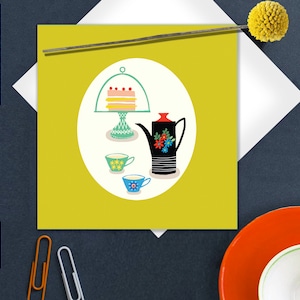 Everyday Card, Tea and Cake, Coffee and Cake,  60's Retro Ceramics, Citrus Colours, Graphic Card, Different Occasions, Bright
