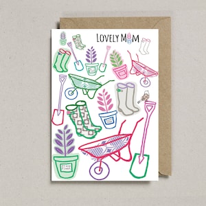 Bella mamma, Mamma Occasione, Festa della mamma, Carta di giardinaggio, Uccello del giardino, Compleanno della mamma, Compleanno della mamma, Erbe in vaso, Carta del modello