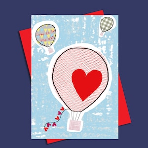 Love Is In The Air Valentine Card, Globo aerostático, Romántico, Globo de corazón, Aniversario, Compromiso, Ocasiones de amor