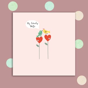 My Lovely Wife Karte verschönert mit kleinen Edelsteinen, Love Birds, Heart Flowers