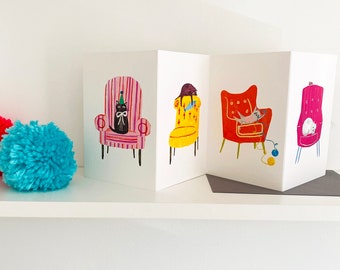 Cheeky Cats Concertina Card Illustrated with Fun Cats, Greeting Card