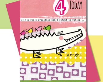 Fourth Birthday Card, Girls Birthday, Nursery Rhyme, Crocodile Song