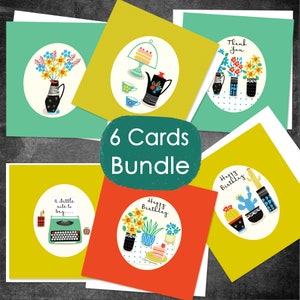 Lot de 6 cartes, style années 60, mixte, anniversaire, petit mot à dire, tous les jours et merci