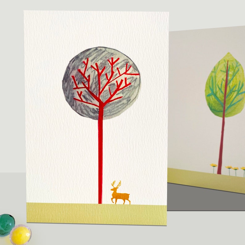 Concertina Nature Card, Deer Card, Camping Card, Deer, Camper Van Card, Tree Card, Nature Illustration, Tree Illustration, Deer llustration image 3