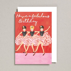 Tarjeta de cumpleaños fabulosa, tarjeta de baile, bailarines vintage, baile de can can, pintura de acuarela,