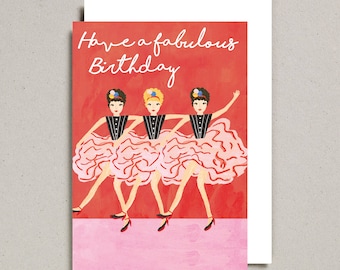 Fabulous Birthday Card, Dancing Card, Vintage Dancers, Can Can Dancing, Watercolour Painting,