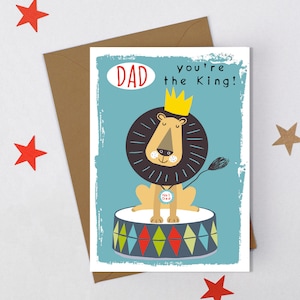Papa, jij bent de koning!, Vaderdagkaart, Papa Verjaardagskaart, Retro Vaderdag, Leeuw met kroon