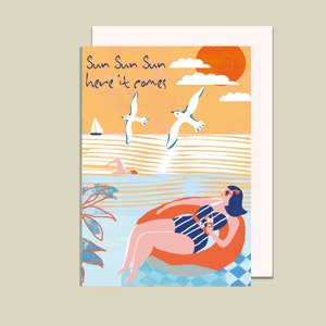 Zon, zon, zon hier komt het, vele gelegenheden kaart, nautische kaart, opbeurend, positief, zon, kust, zonnebaden, zwemmen
