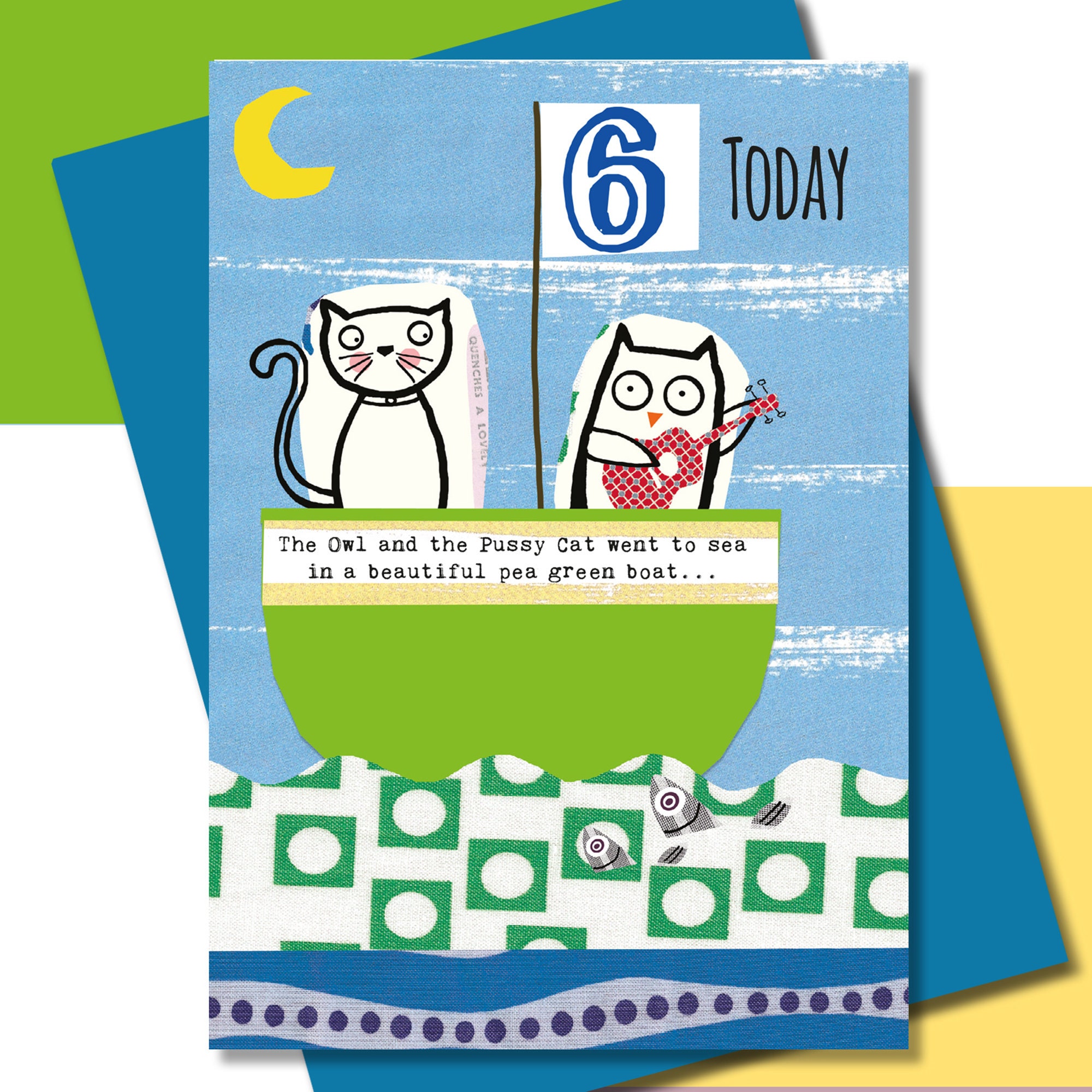 Sixth Birthday Card, Boys Birthday, Nursery Rhyme, Owl and the Pussy Cat