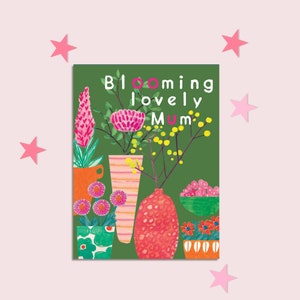 Mamá encantadora floreciente, tarjeta de flores del día de la madre, tarjeta de cumpleaños de mamá, tarjeta de ocasión de mamá, flores en macetas, macetas de flores,