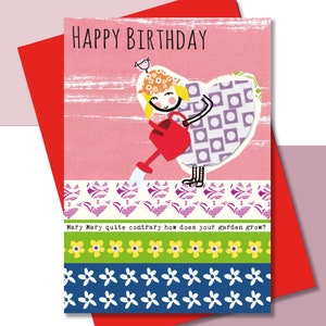 Geburtstagskarte, Mädchen Geburtstag, Kinderreim, Gartenarbeit, Mary Mary Ganz anders