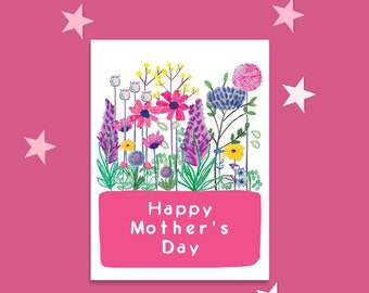 Happy Mothers Day Card, Flower Card, Spring Flowers, Wild Flowers, Watercolour Flower Card