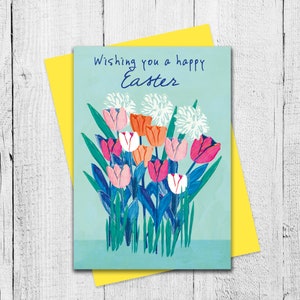 Cartolina di Pasqua, augurandovi una buona Pasqua, Tulipani