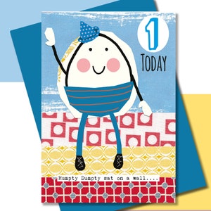 Primera tarjeta de cumpleaños, cumpleaños de niños, canción infantil, Humpty Dumpty, tarjeta colorida brillante y audaz