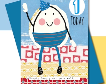 First Birthday Card, Boys Birthday, Nursery Rhyme, Humpty Dumpty, Bright and Bold Colourful Card