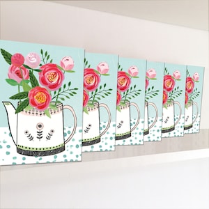 Card Pack, Six Peony in Tea Pot Note Cards, Peonies Card Pack,  Blank Card Set, Thank You Card Pack , Birthday Card Pack, Mum Card, Notelets