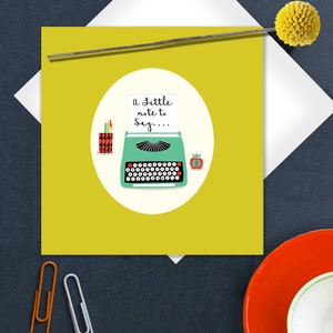 A Little Note To Say Greeting Card, Vintage Typewriter, 60's Vintage Pattern, 60's Card, Citric Colours, Graphic Card
