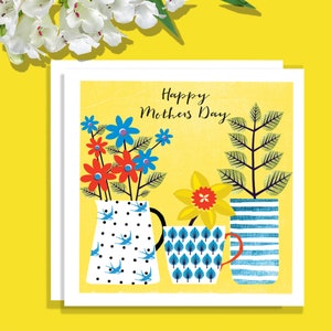 Happy Mothers Day Card, Flowers in Pots, Spring Flowers