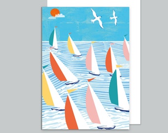 Sailing Boat Card, Nautical Card, Coastal, Boat Race, Sailing Race, Many Occasions