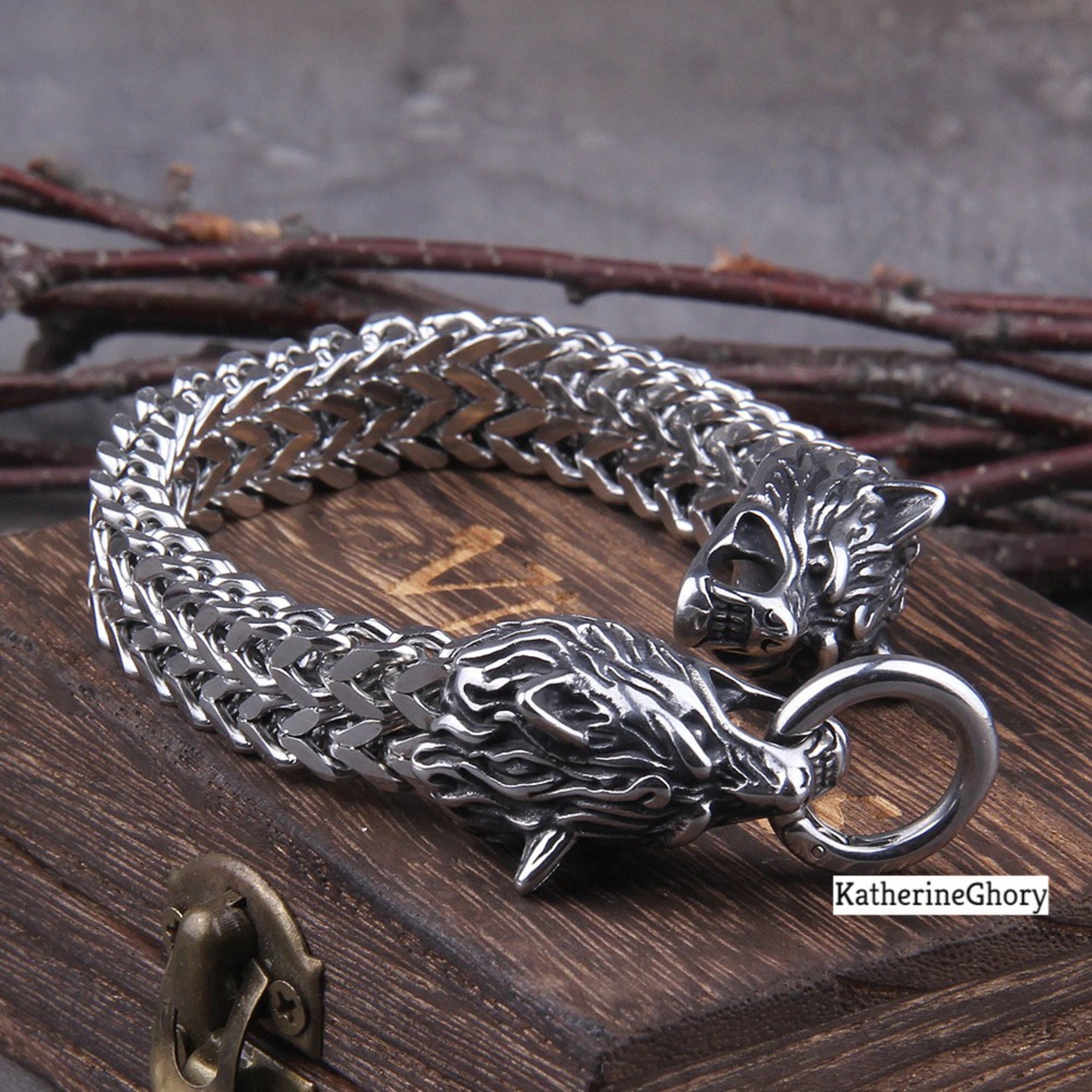 Abrir la cabeza del lobo nórdico Brazalete Pulsera Vintage de hombres llevan joyas Abrir la cabeza del lobo nórdico Brazalete Pulsera Vintage de hombres llevan joyas