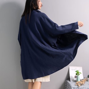 Retro Loose Linen Cardigan Cotton Linen Coat Casual Oversized Coat Plus Size Linen Plus Size Dress Plus Size Clothing Linen Jacket Style 107