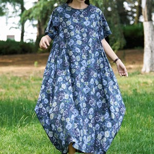 New Arrival Retro Printing Casual Loose Summer Cotton Dress Lightweight Soft Cotton Maxi Dress Plus Size Dress Plus Size Clothing Style 012W