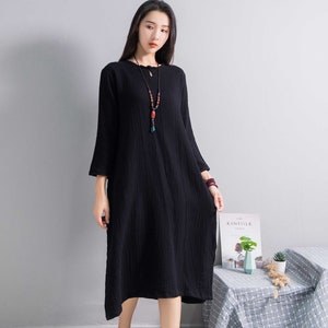 Leisure Loose Linen Dress Spring Dress Soft Cotton Linen Dress Casual Oversized Dress Plus Size Linen Dress Linen Clothing Style 108