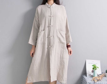 Handmade Buttons Casual Loose Linen Coat Cotton Linen Jacket Casual Oversized Coat Plus Size Linen Plus Size Coat Plus Size Clothing