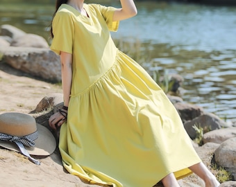 New Arrival Cosy Summer Linen Dress Soft Cotton Linen Maxi Dress Plus Size Dress Plus Size Clothing Loose Oversized Linen Dress Style 172