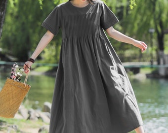 Neue Ankunft Gemütliches Leinen Sommerkleid Weiche Baumwolle Leinen Maxi Kleid Übergröße Kleid Übergröße Kleidung Lose Übergroße Leinenkleid Urlaub Geschenk