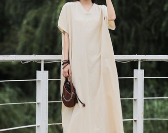 Batwing Sleeves Summer Linen Dress Loose Cotton Linen Maxi Dress Plus Size Linen Plus Size Dress Plus Size Clothing Linen Clothing